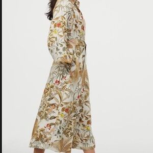 H&M Long Sleeve Floral Dress - Cream and Brown